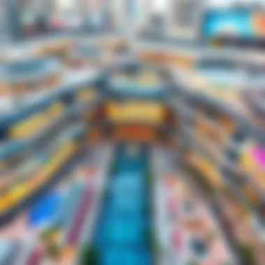 An aerial view of a bustling Dubai mall showcasing its modern architecture