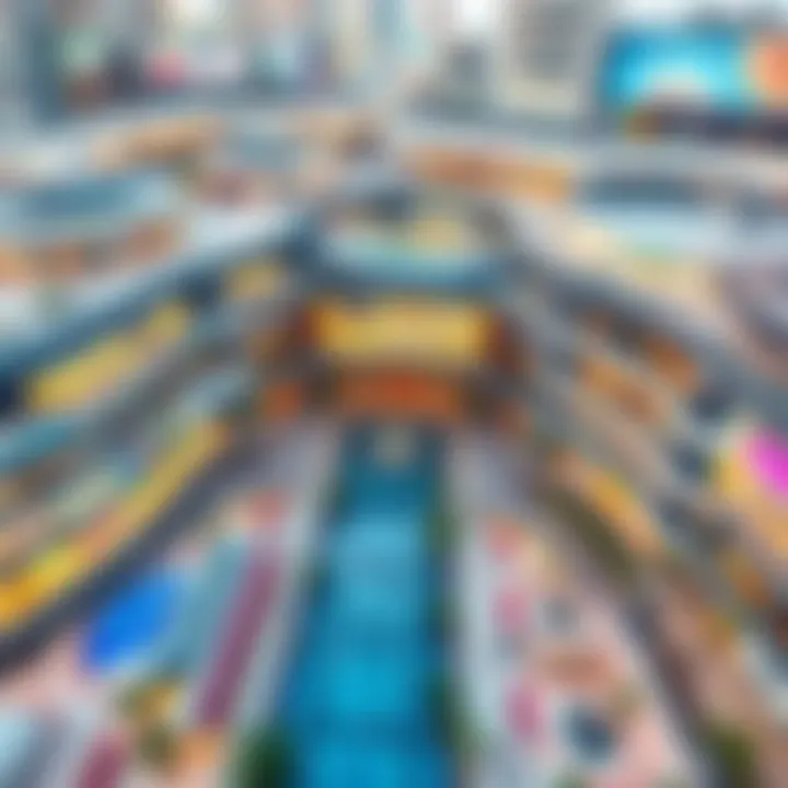 An aerial view of a bustling Dubai mall showcasing its modern architecture