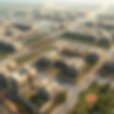 Aerial view of the Al Jadda community showcasing its modern architecture and green spaces.