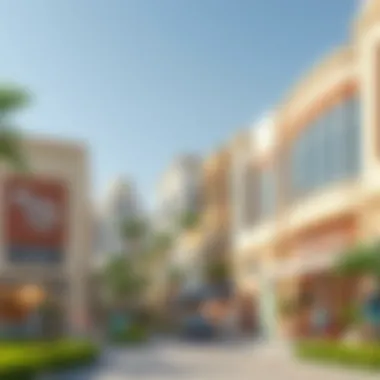 Commercial district of Al Mashreq featuring bustling shops and cafes