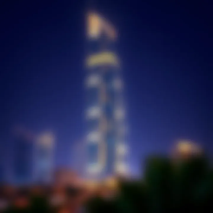Night view of Al Moosa Tower 2 illuminated against the city lights
