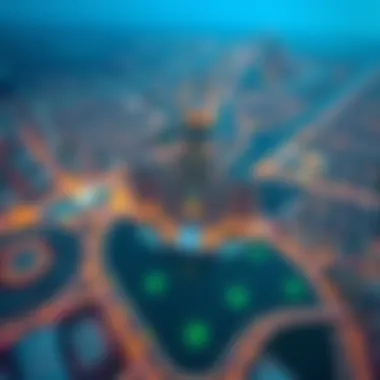 Aerial Perspective of Al Mulla Building Aerial view highlighting the Al Mulla Building within the context of Dubai's skyline.