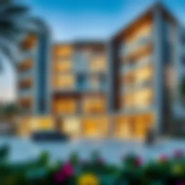 Architectural Marvel of Al Nahda Residency Stunning exterior view of Al Nahda Residency showcasing modern architecture