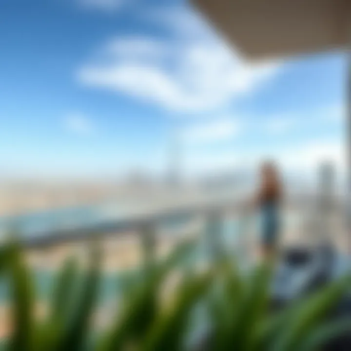 Panoramic view of Dubai skyline from Al Narah Apartments balcony