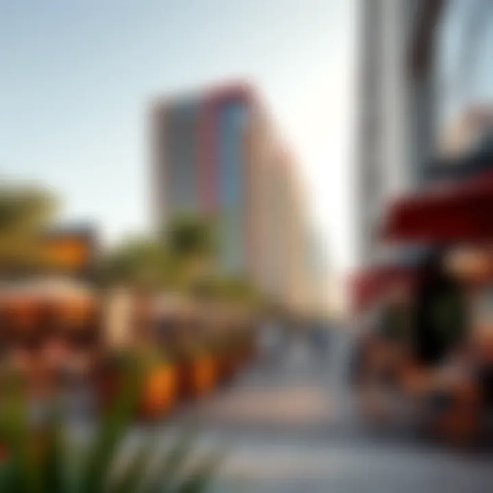 Vibrant outdoor lifestyle at Boulevard Downtown Dubai with cafes and art