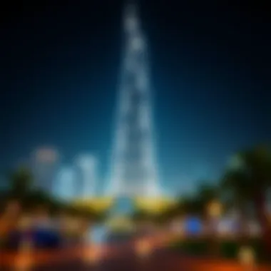 Illuminated Burj Binghatti at Night Night view of Burj Binghatti illuminated