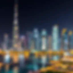 A stunning view of the Business Bay skyline showcasing vibrant nightlife.