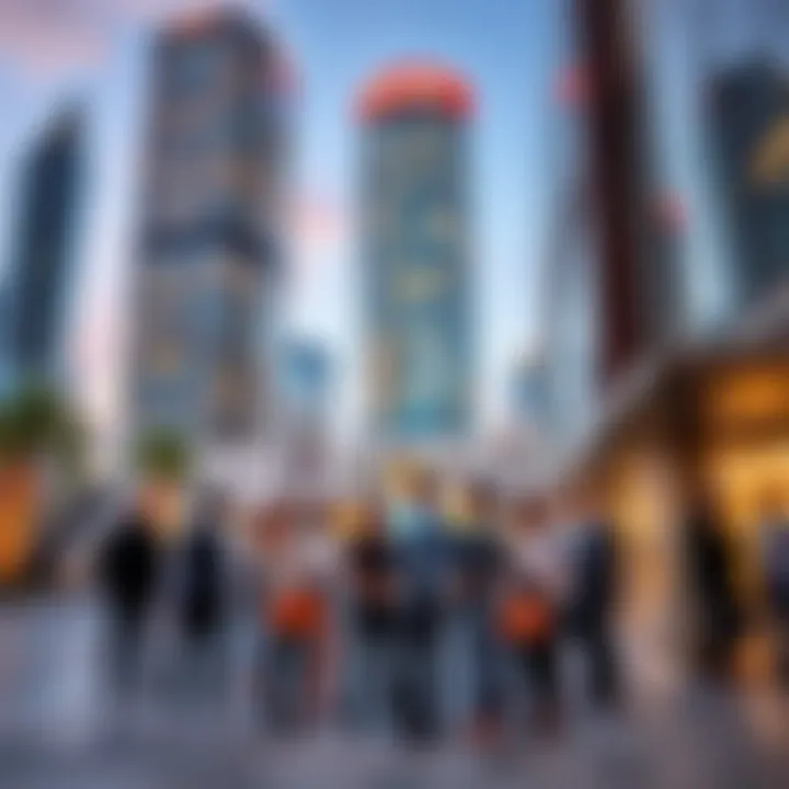 Business professionals networking near Icon Tower in Tecom