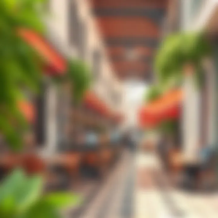 A bustling coffee street featuring diverse cafes and patrons enjoying their drinks