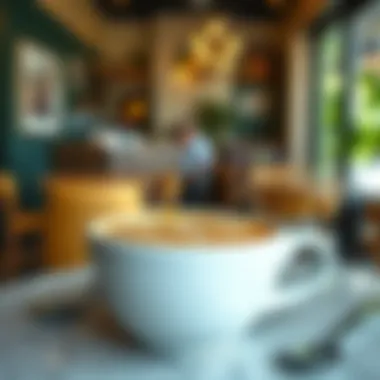 A close-up of a beautifully crafted latte art in a cozy coffee shop