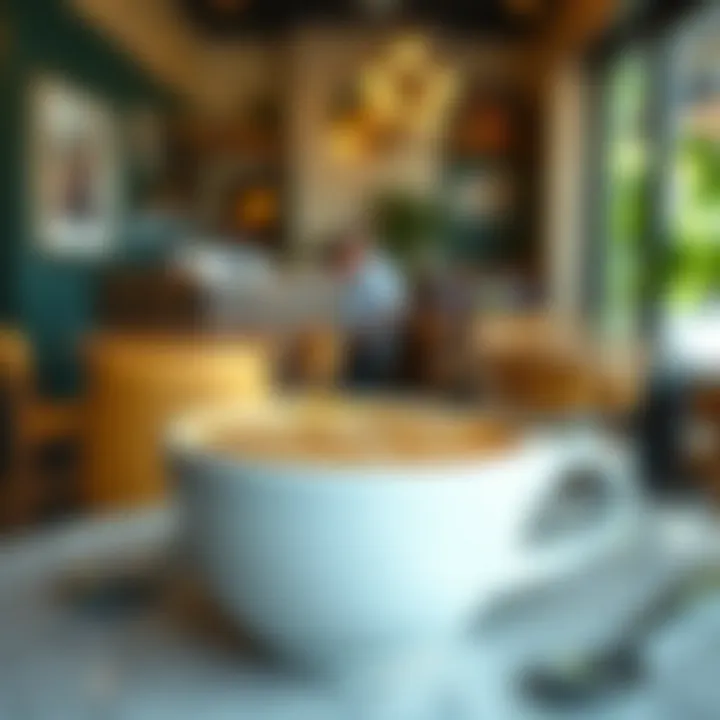 A close-up of a beautifully crafted latte art in a cozy coffee shop