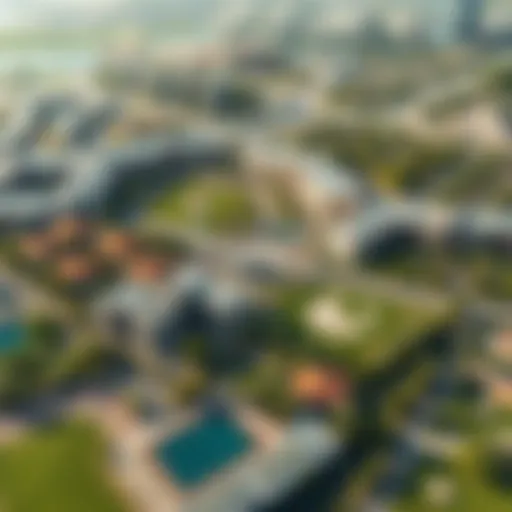 Aerial View of Meydan Properties Aerial view of Meydan showcasing its luxurious properties and green spaces