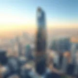 Aerial view of D1 Tower showcasing its sleek design against the Dubai skyline