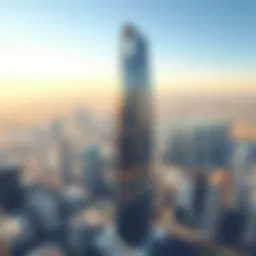 Aerial view of D1 Tower showcasing its sleek design against the Dubai skyline