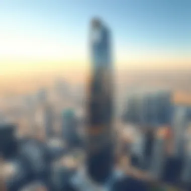 Aerial view of D1 Tower showcasing its sleek design against the Dubai skyline