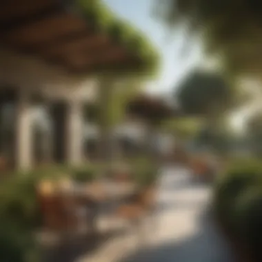 Scenic Outdoor Dining in Damac Hills Vibrant outdoor dining space with lush greenery