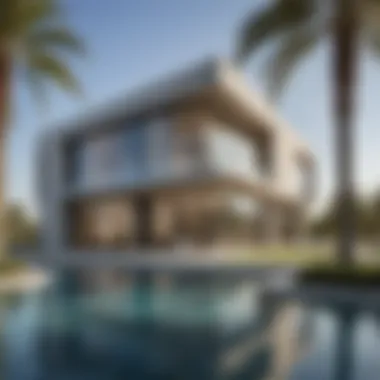 Architectural Marvel of Damac Lagoons Exterior view of the Damac Lagoons Sales Office showcasing its modern architecture