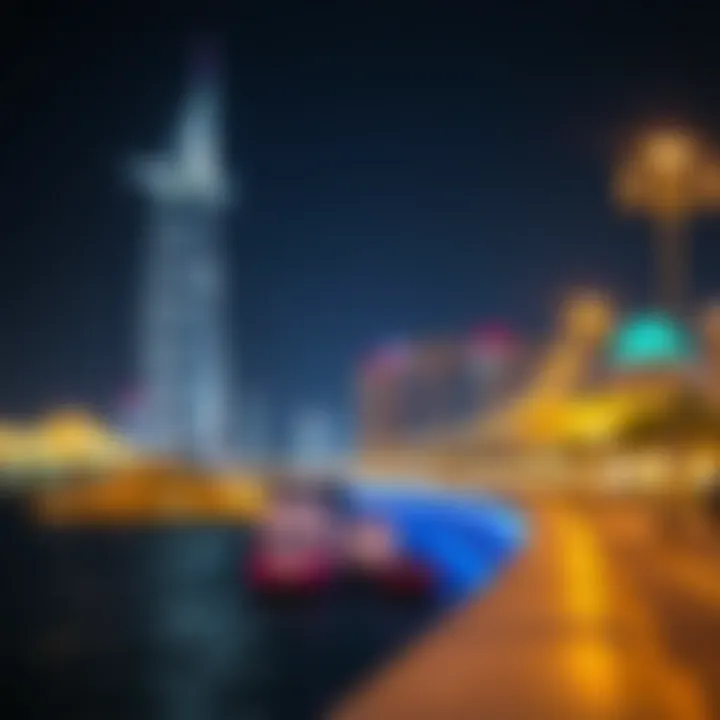 Night view showcasing the illuminated Dubai Corniche