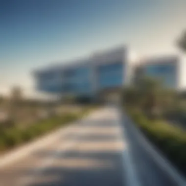 Modern Architecture of Dubai Hills American Hospital Exterior view of Dubai Hills American Hospital showcasing modern architecture