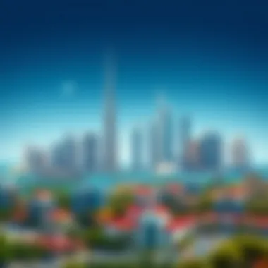 Illustration depicting Dubai's skyline with real estate icons