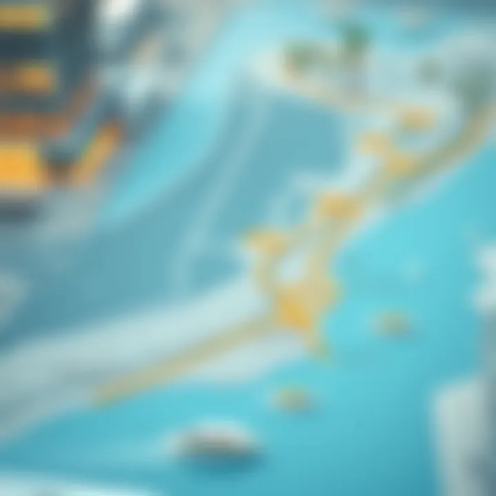 A map showcasing the water taxi routes in Dubai