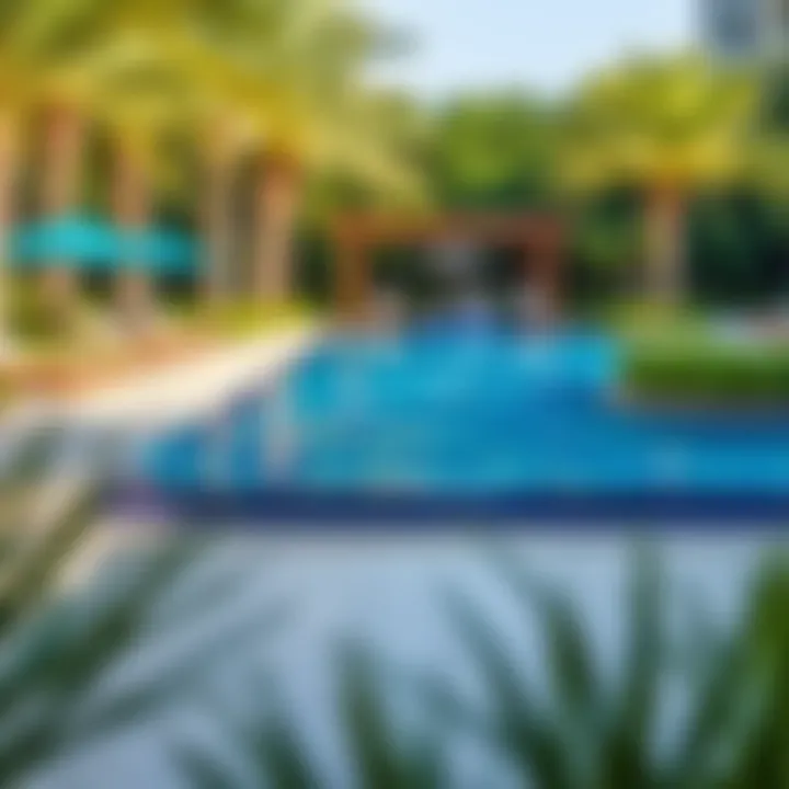 A stunning view of the swimming pool surrounded by lush greenery