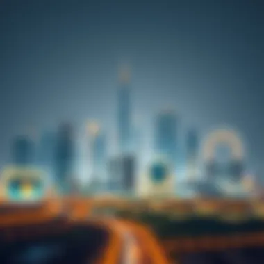 Dubai Skyline During Eid ul Fitr The skyline of Dubai illuminated for Eid ul Fitr festivities