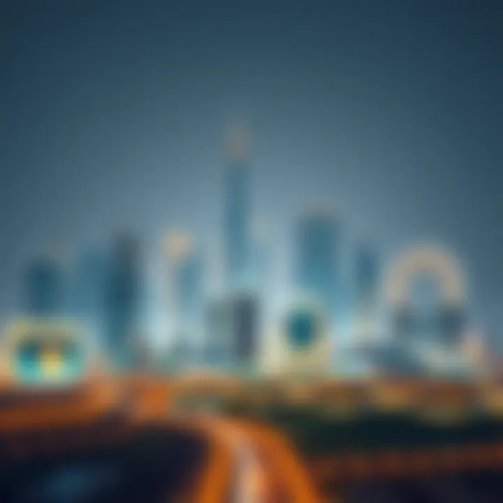 Dubai Skyline During Eid ul Fitr The skyline of Dubai illuminated for Eid ul Fitr festivities