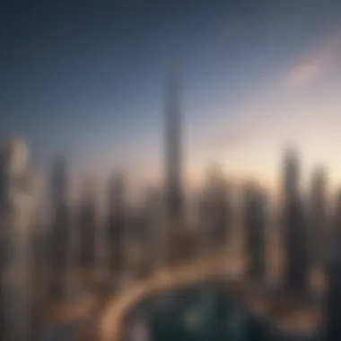 Panoramic view of iconic Emaar skyscrapers in Dubai