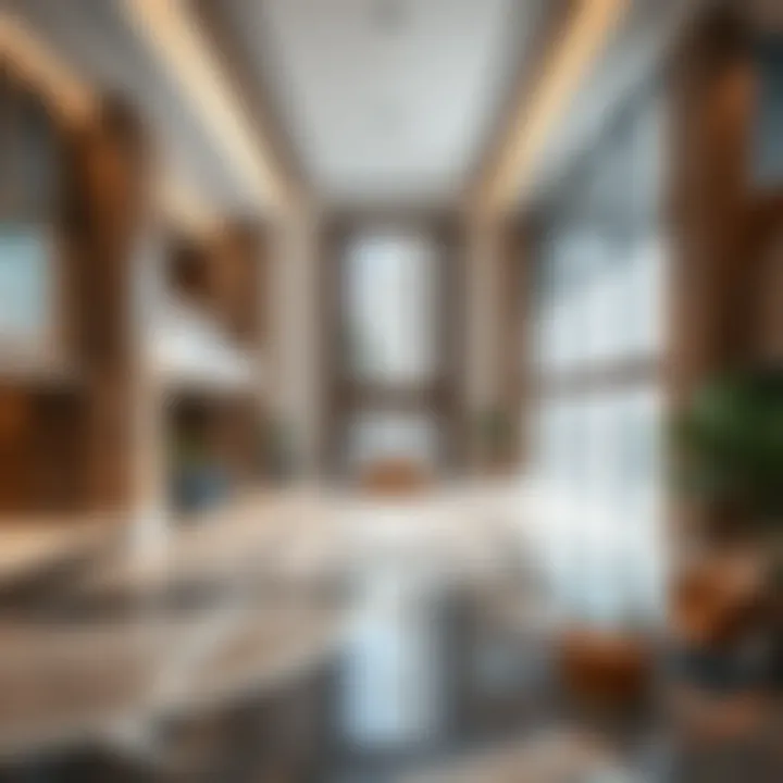 Interior lobby of Emaar Square Building Four with luxurious finishes and spacious layout