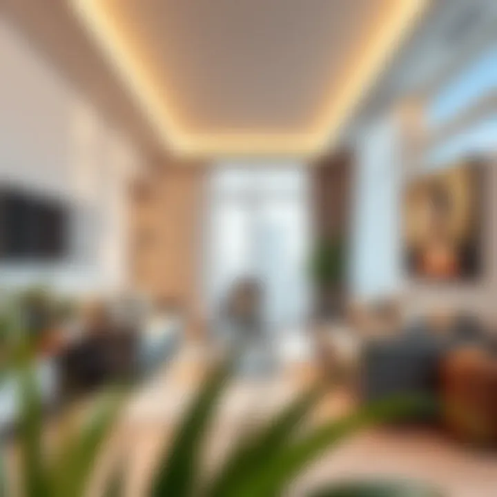 Interior of a stylish one-bedroom apartment featuring modern decor