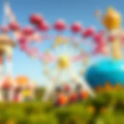 A colorful scene from a popular Dubai theme park featuring exciting rides