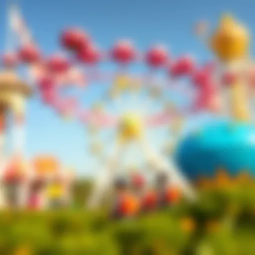 A colorful scene from a popular Dubai theme park featuring exciting rides