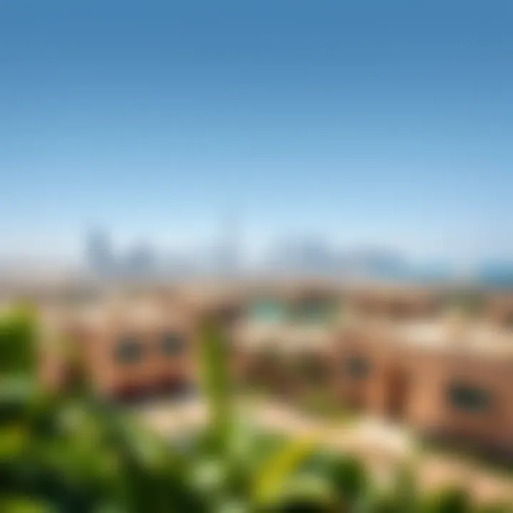Panoramic view of Al Falaj Villas against the backdrop of Dubai's skyline