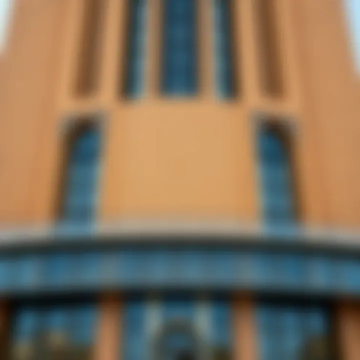 Detailed Facade of Al Sabkha Tower Close-up of Al Sabkha Tower's intricate design elements and facade materials