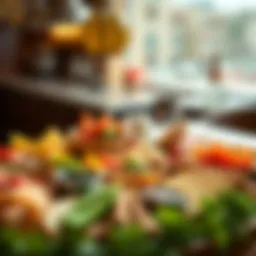 A beautifully arranged platter of traditional Arab mezze showcasing vibrant colors and textures.