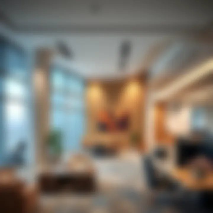 Interior design of a contemporary office space within the center