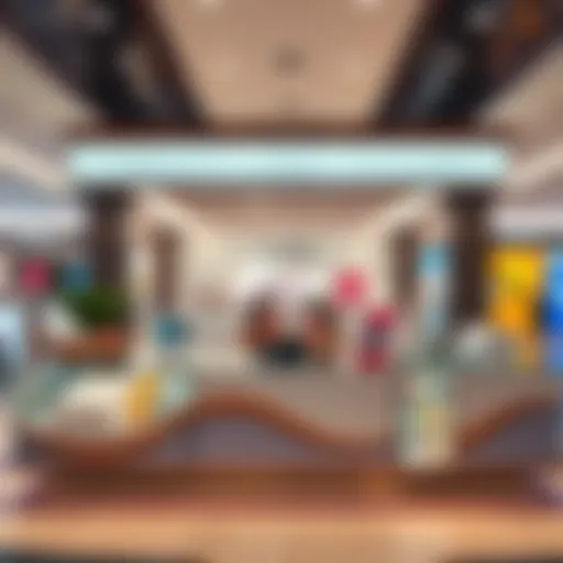 A modern mall kiosk showcasing diverse products