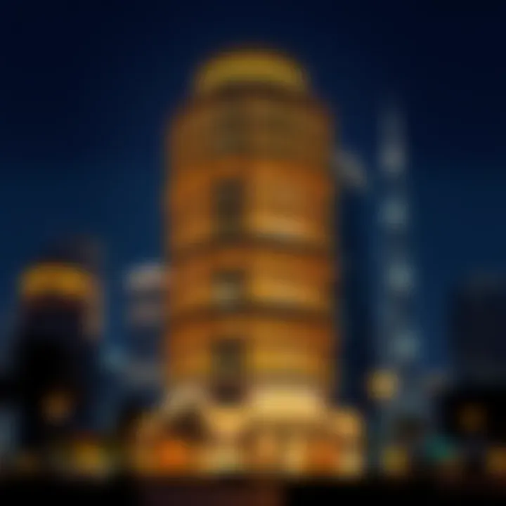 Illuminated DIFC Gate Building at Night Night view of the DIFC Gate Building illuminated against the skyline