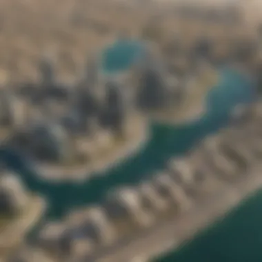 Aerial view highlighting the economic activities surrounding Dubai Creek Tower