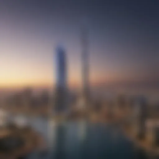 A panoramic view of Dubai Creek Tower against the skyline