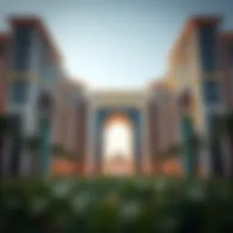 Majestic view of Dubai Gate 1 showcasing its architectural brilliance