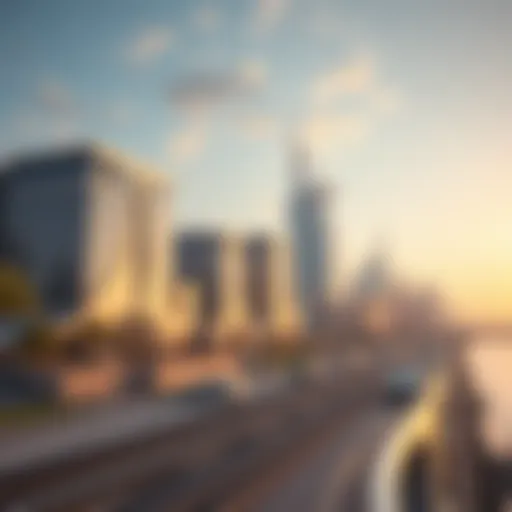 Architectural Marvels of Dubai Promenade Stunning view of Dubai Promenade showcasing architectural beauty