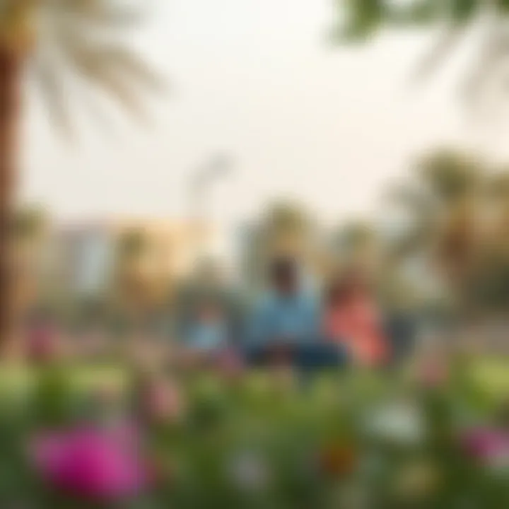 Family enjoying leisure time at a park in Rashidiya