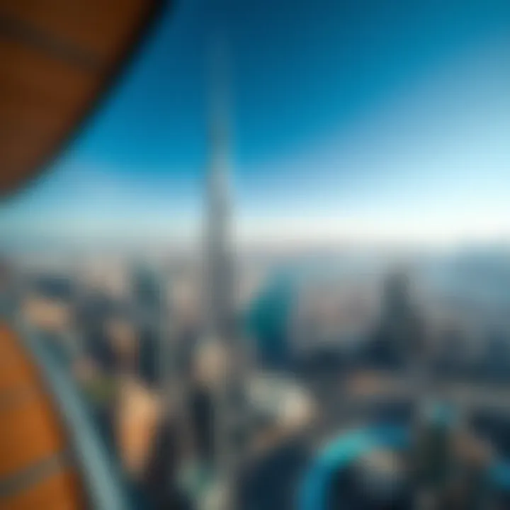 A panoramic view from the observation deck of the Burj Khalifa.