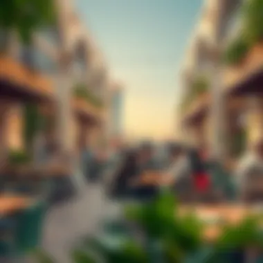 Vibrant dining scene in ادريس بوليفارد featuring various cuisines