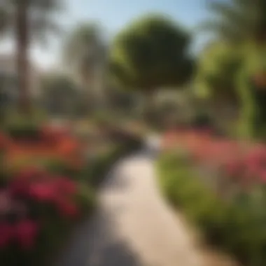 Flora of حديقة صقر A section of the park highlighted by vibrant flowers and trees
