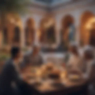 Friends Enjoying Iftar Together A group of friends enjoying iftar together in a cozy setting