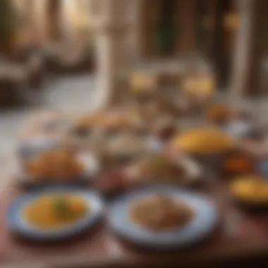 Traditional Iftar Table A beautifully set iftar table showcasing traditional dishes