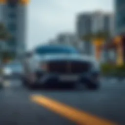 A luxury vehicle from Indigo Car Rental parked at Jumeirah Lake Towers